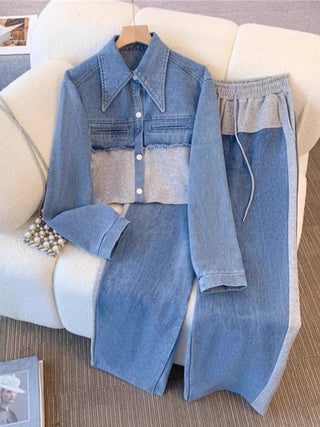 Amélie™ | Chic Denim Contrast Two-Piece Set