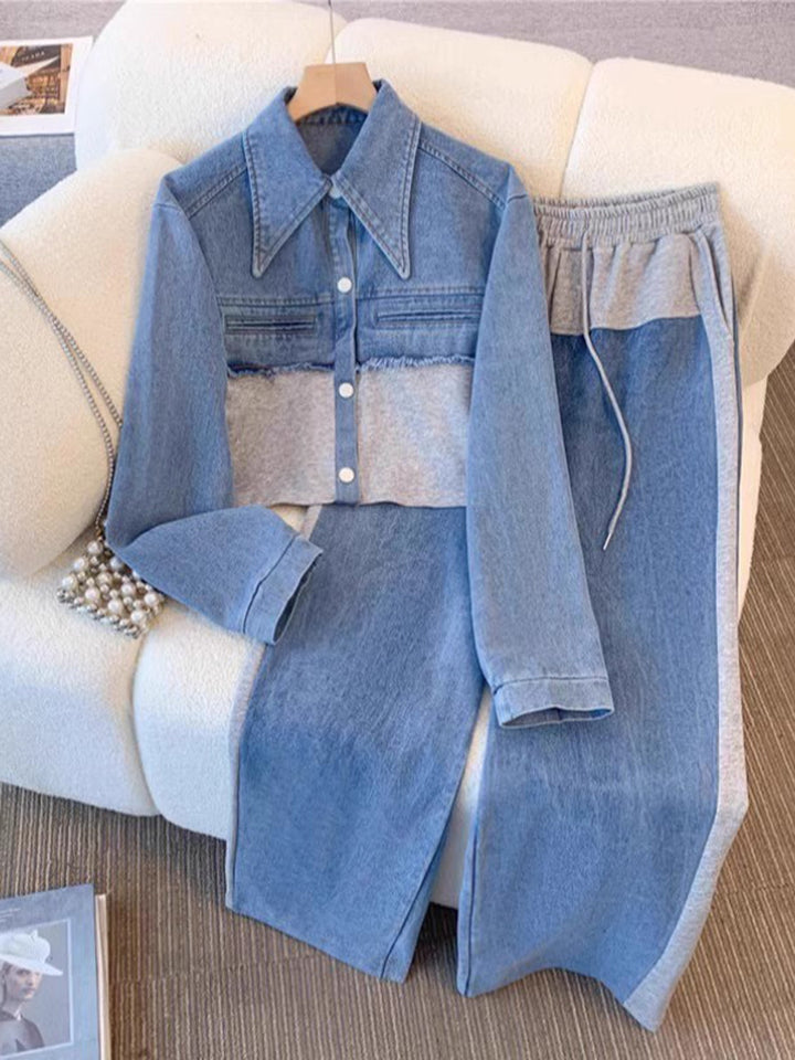 Amélie™ | Chic Denim Contrast Two-Piece Set