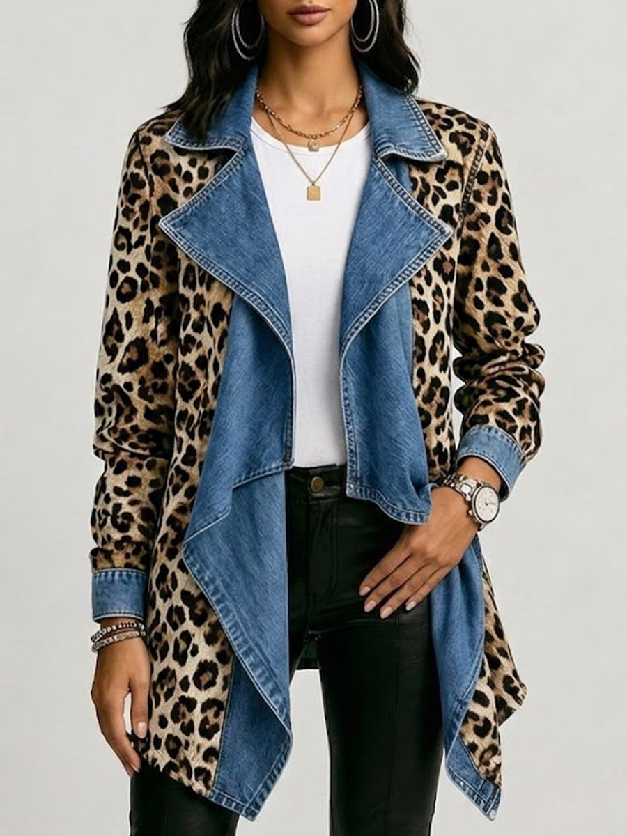Elodie™ | Leopard Denim Waterfall Blazer