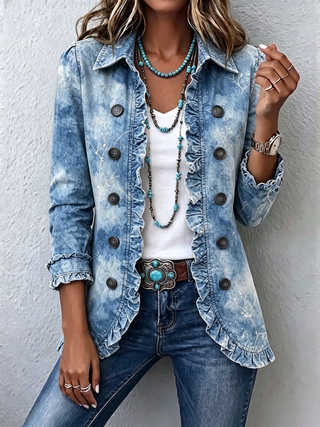 Juliette™ | Ruffled Embroidered Denim Jacket