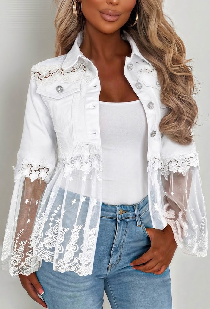 Camille™ | Embroidered Lace Denim Jacket