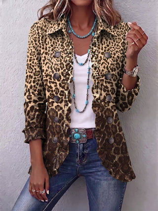 Amélie™ | Leopard Ruffle Double-Breasted Blazer