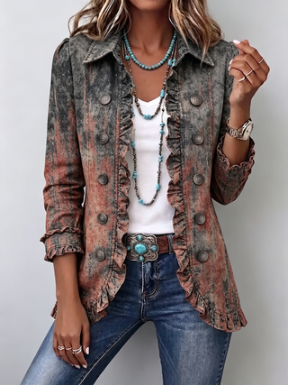 Vivienne™ | Vintage Ruffle Denim Jacket