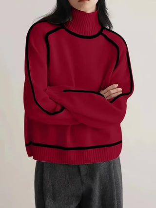 Mocha™ | Luxe Taupe Contrast Turtleneck Sweater