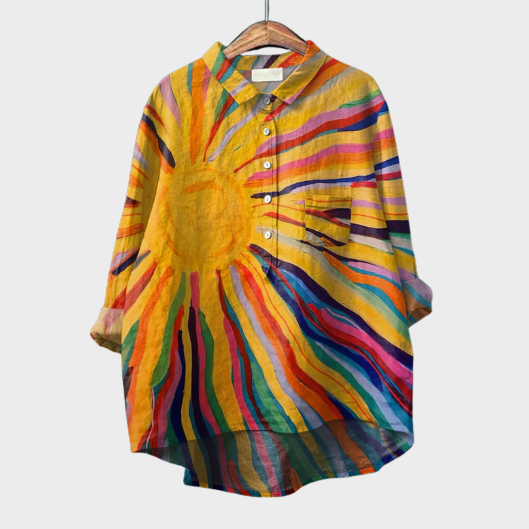 Aurélie™ | Radiant Sunburst Button-Up Blouse