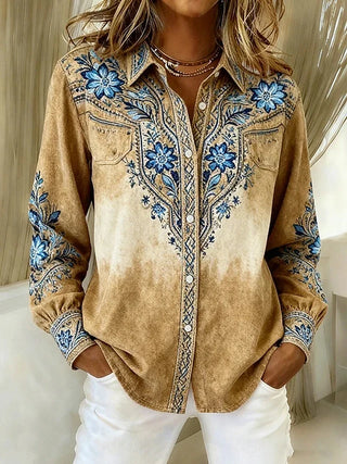 Savannah™ | Vintage Blue Floral Embroidered Blouse