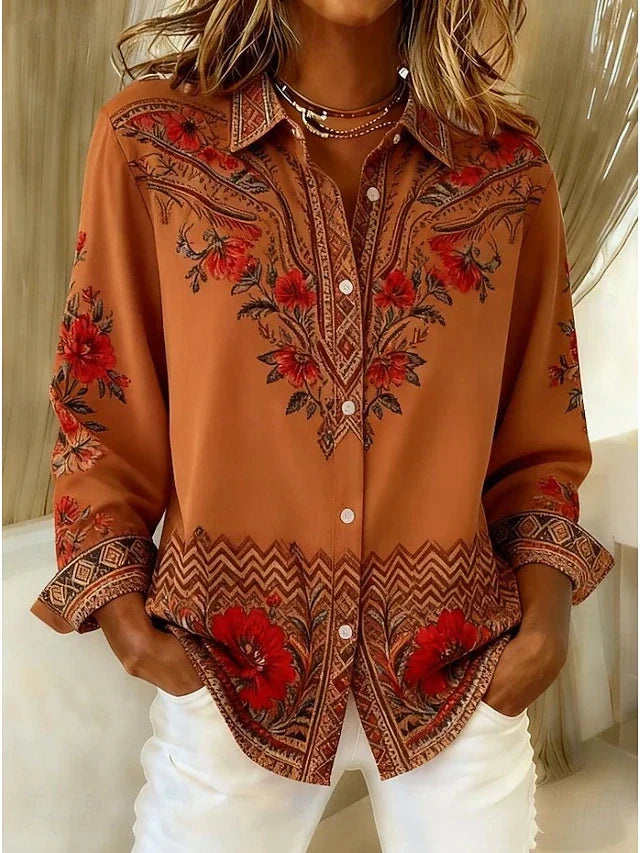 Ember™ | Vintage Rust Floral Print Blouse