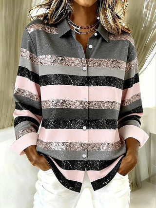 Nora™ | Vintage Black Grey Stripe Blouse