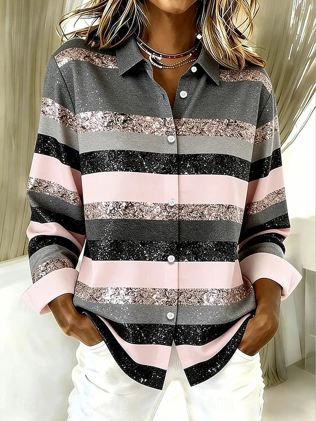 Nora™ | Vintage Black Grey Stripe Blouse
