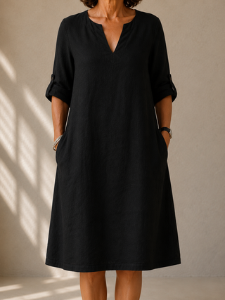 Noelle™ | Classic Noir Midi Dress