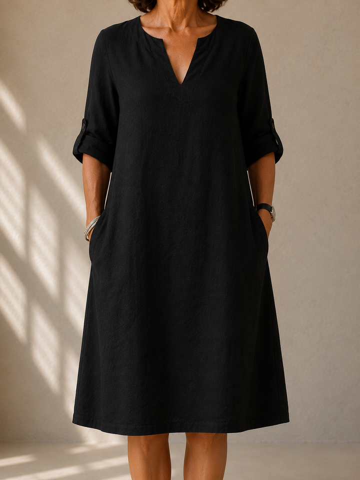 Noelle™ | Classic Noir Midi Dress